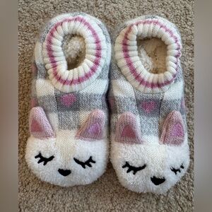 Cozy Cat Knit Kids Slippers - Pink and Gray